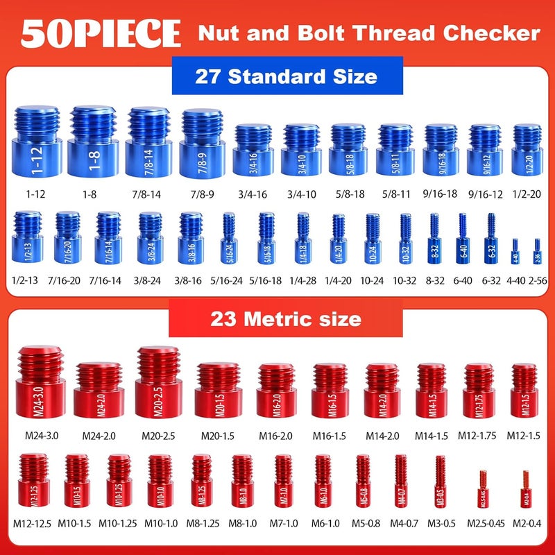 SBGGRL 50 Pcs Standard and Metric Nut Bolt Thread Checker Kit,Inch Size Gauges Finder Tool,Detachable Screw Identifier Thread Especially for Tread Fasteners Measuring - Image 2
